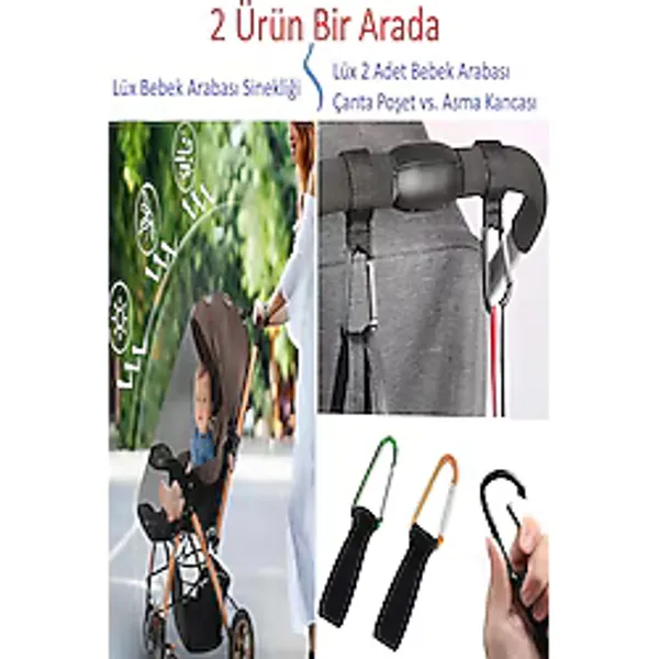 MorBebe Lüx Siyah Bebek Arabası Sinekliği ve 2 Adet Bebek Arabası Kanca