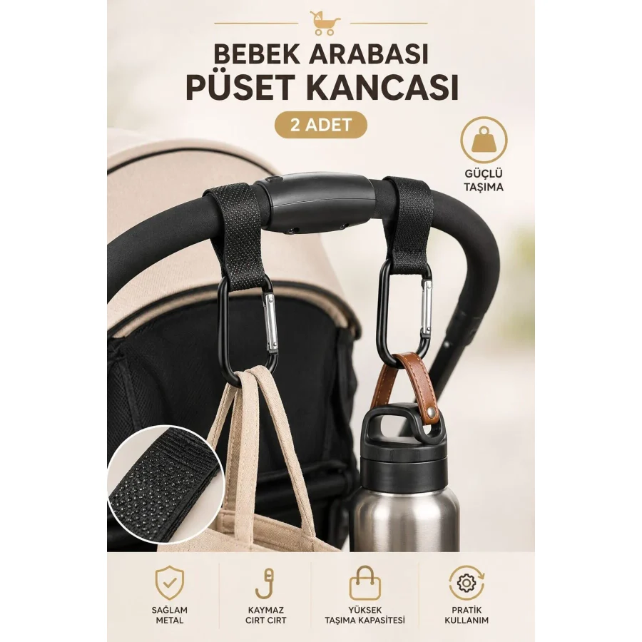 MorBebe Puset Kancası I Bebek Arabası Kancası I Bebek Arabası Askı Apatı I 2 Adet Metal