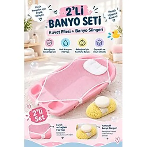 MorPort 2'li Bebek Küvet Filesi ve Banyo Süngeri Seti