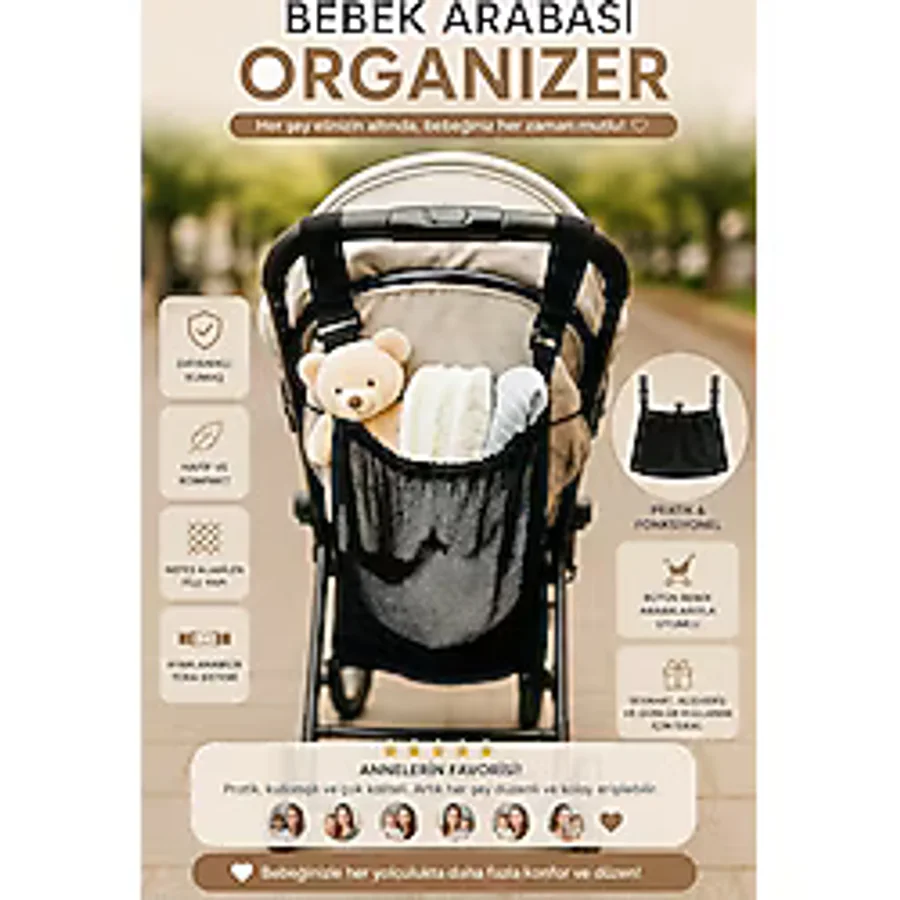 MorPort Bebek Arabası Organizer I Bebek Arabası Organizer Çanta I Anne Bebek Arabası Düzenleyici