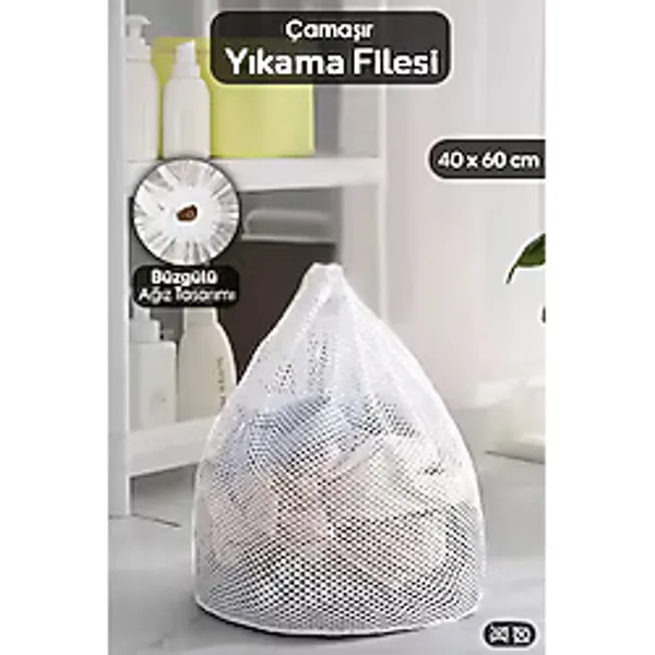 MorPort Lüx 1 Adet İpli Çamaşır Yıkama Filesi - Koruyucu Çamaşır Yıkama Torbası 40x60 cm Beyaz