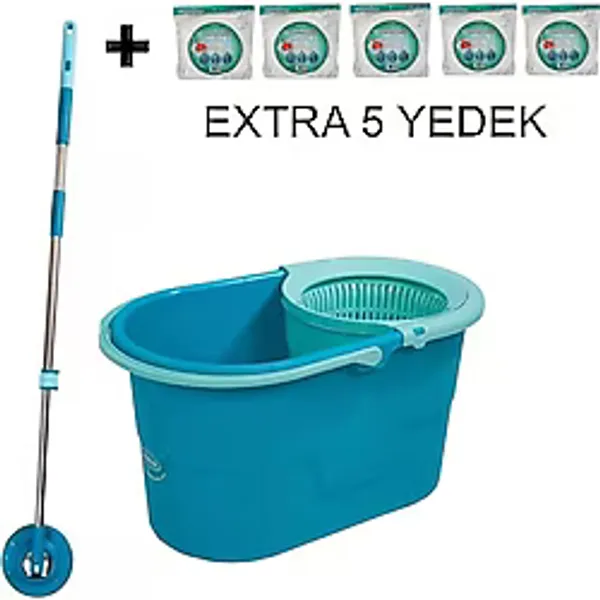 Motek Fix Mop Temizli Seti Paspas Temizlik Kovasi+5Ad Yedek Baslik