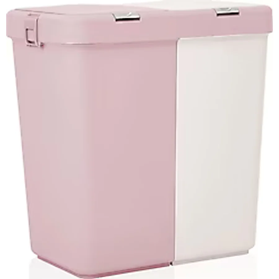 Motek Mt09 80 lt Çift Gözlü Kirli Çamaşır Sepeti Pembe-Beyaz