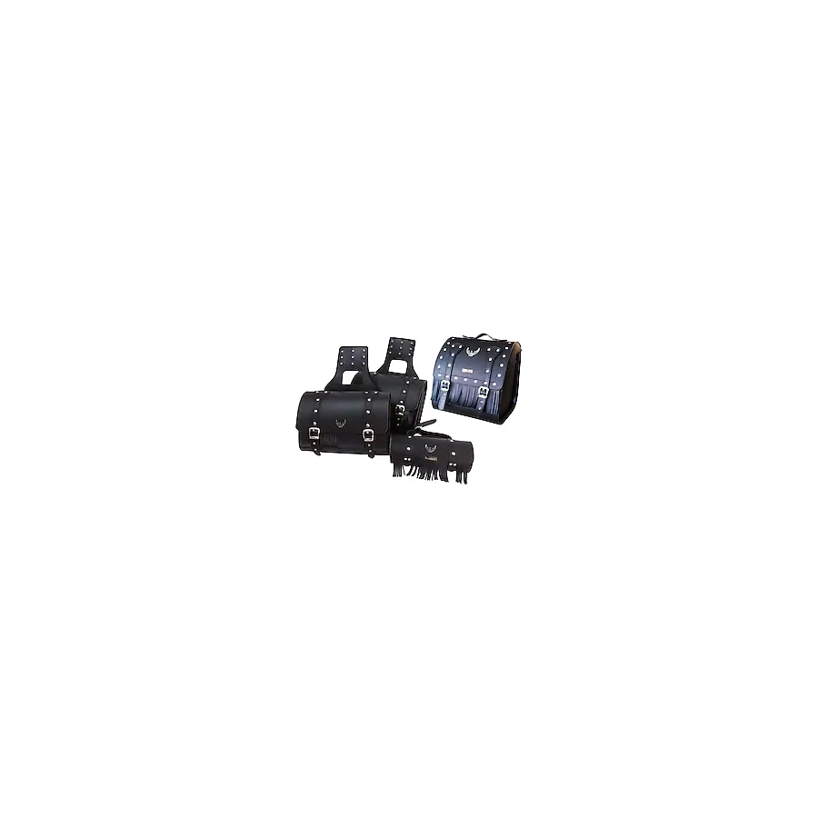 MOTOANL Motosiklet 4'lü Set Takım Deri Yan Heybe Sosis ve Arka Çanta Chopper Siyah Model Motor Heybe Çantası