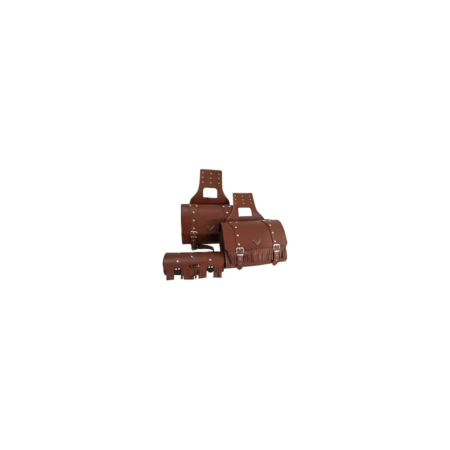 Motoanl Motosiklet Deri Yan ve Sosis Çanta 3'lü Set Takım Chopper Kahverengi Model Motor Çantası