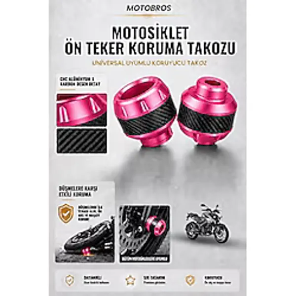 Motobros Motosiklet Aks Koruma Takozu Bajaj NS200 Uyumlu Motosiklet Ön Teker Takozu - Pembe Renk - 2 Adet