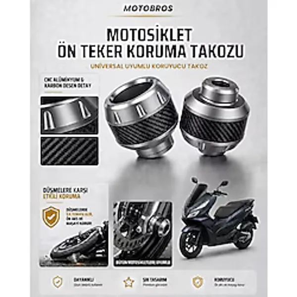 Motobros Motosiklet Aks Koruma Takozu Honda Pcx Uyumlu Motosiklet Ön Teker Takozu - Gri Renk - 2 Adet