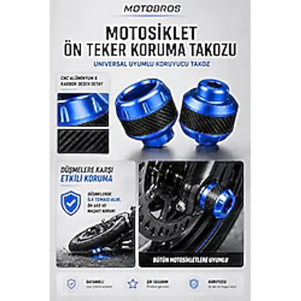 Motobros Motosiklet Aks Koruma Takozu Üniversal Motosiklet Ön Teker Takozu - MAVİ RENK - 2 Adet