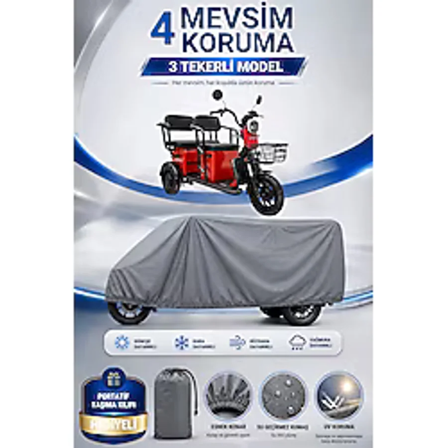 Motobros Motosiklet Brandası APEC APM5 3 Tekerlekli Elektrikli Araç Brandası Gri 4 Mevsim Su Geçirmez UV Korumalı