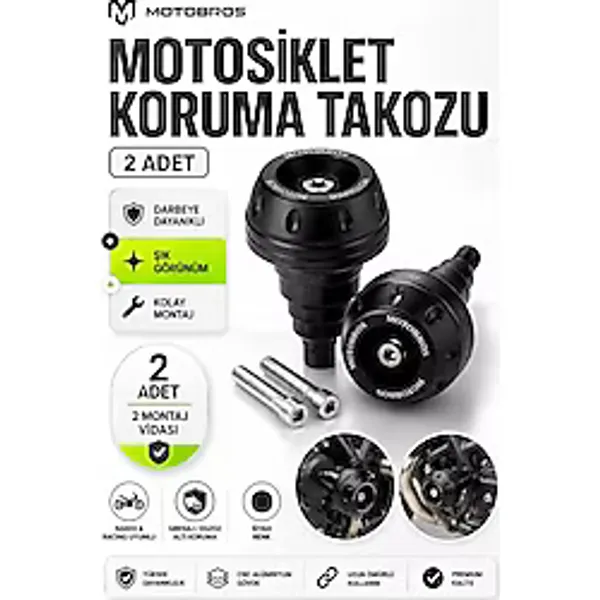 Motobros Motosiklet Koruma Takozu Motor Takozu Egsoz Koruma Takozu Siyah 2'li Set Universal Grenaj Koruma Takozu Montaj Vidalı