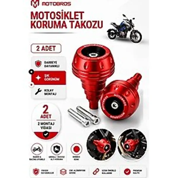 Motobros Motosiklet Koruma Takozu Tvs Apache Uyumlu Motor Takozu Egsoz Koruma Takozu Kırmızı 2'li Set Universal Grenaj Koruma Takozu Montaj Vidalı