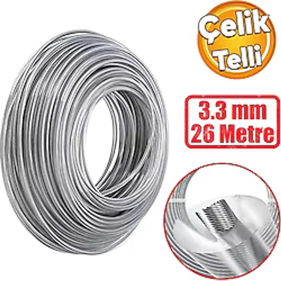 Motorlu Tırpan Misinası 3.3 Mm 26 Metre Çim Ot Biçme Teli Güçlü Çelik Telli Kopmaz Misina