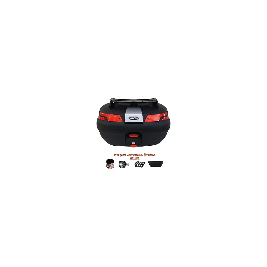Motosiklet Arka Çanta 45 Litre Sırt Dayama ve Üst Tabla Full Set Siyah - Standart