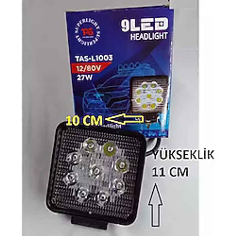 Motosiklet Atv Otomobil 9 Lu Led Far Kare Universal (Çakarsız)12/80 Vx27 W-Arasmoto