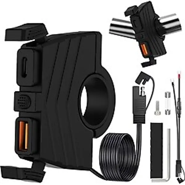 Motosiklet Hızlı Şarj Cihazı 12V-24V Su Geçirmez Çift USB Type-C Pd Hızlı Şarj Portu Auna Bağlantılı Telefon Tablet Şarj Adaptörü, Motosiklet, Bisiklet, Atv, Tekne, Motor Aksesuarı Mt6 - 20W GaN White