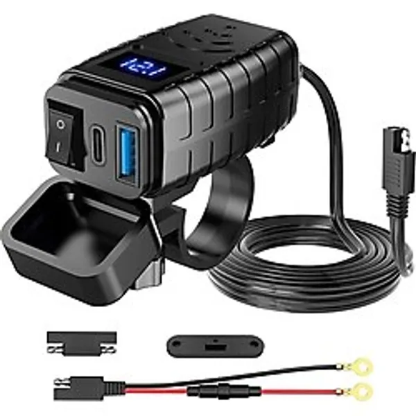 Motosiklet Hızlı Şarj Cihazı 12V-24V Su Geçirmez Çift USB Type-C Pd Hızlı Şarj Portu Gidon Bağlantılı Telefon Tablet Şarj Adaptörü, Motosiklet, Bisiklet, Atv, Tekne, Motor Aksesuarı Mt4 - 20W GaN Whit