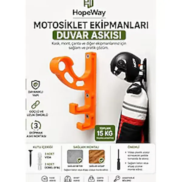 Motosiklet Kask ve Ekipman Askısı - Kask, Mont ve Ağır Ekipmanlar İçin Duvar Askısı