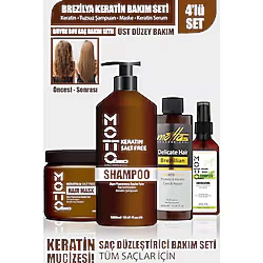 Motto Plus Professional 4'Lü Brezilya Fönü Şampuan Keratin Saç Düzleştirici Botox Bakım Seti (KERATİN-ŞAMPUAN-MASKE-SERUM)