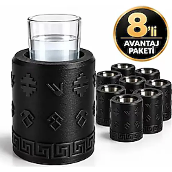 Mottopi Siyah 1 Yuvalı Ehlikeyf 8 Adet ,Kilim Motifli Termojelli,İçecek Soğutucu,Metal İç Hazne, Restoran Paket- 8'li Avantaj Paket