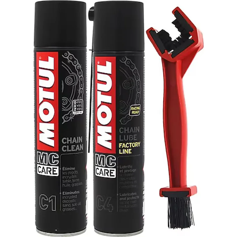 Motul C1 Chain Clean + C4 Chain Lube Factory Line 2 x 400 ML + Fırçalı Yağlama Seti