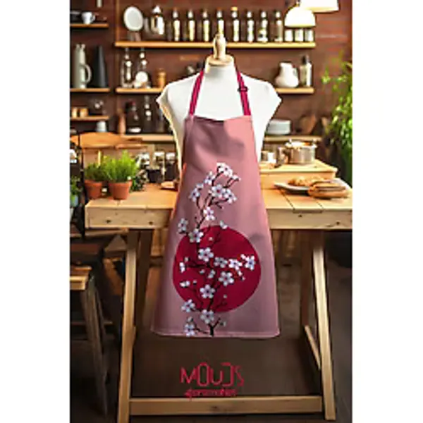 Moud's Süet Kumaş Blossom Japan 1 Desenli Mutfak Önlüğü, Aşçı Önlüğü, Garson Önlüğü, Restoran Önlük
