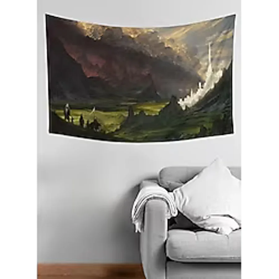 Moud's Yüzüklerin Efendisi Minas Tirith Desenli Duvar Örtüsü, Tapestry, Süet Dokulu Kumaş, 140 x 100 cm