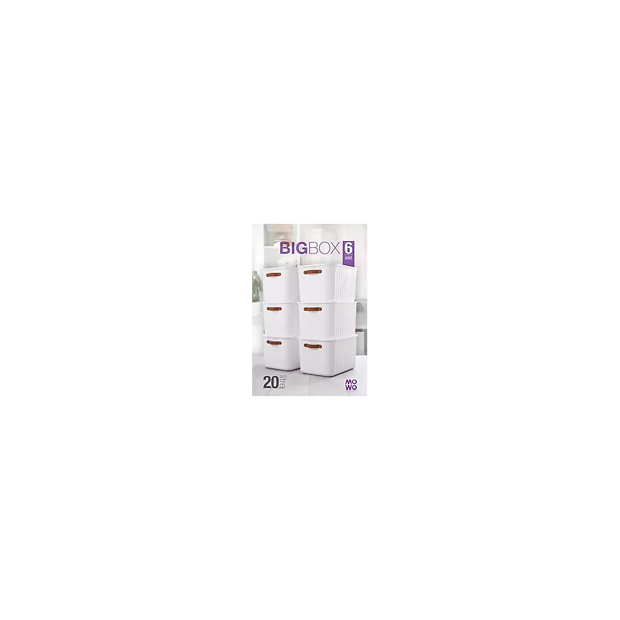 Mowo Home BigBox Kulplu 20 Lt 6'lı Beyaz Dolap Düzenleyici Saklama Kutusu Sepet Organizer Oyuncak kutusu
