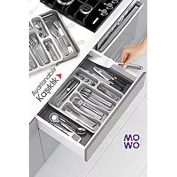 Mowo Home Gri Çift Taraflı Uzayabilen Pratik Çekmece İçi Kaşıklık Organizer Dolap içi Çekmece Düzenleyici