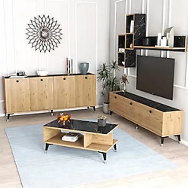 Moxen Mobilya Mtsk1 Mira Tv Ünitesi Raflı Dolaplı Orta Sehpası Ve Konsol Takımı /yemek Odası Beyaz