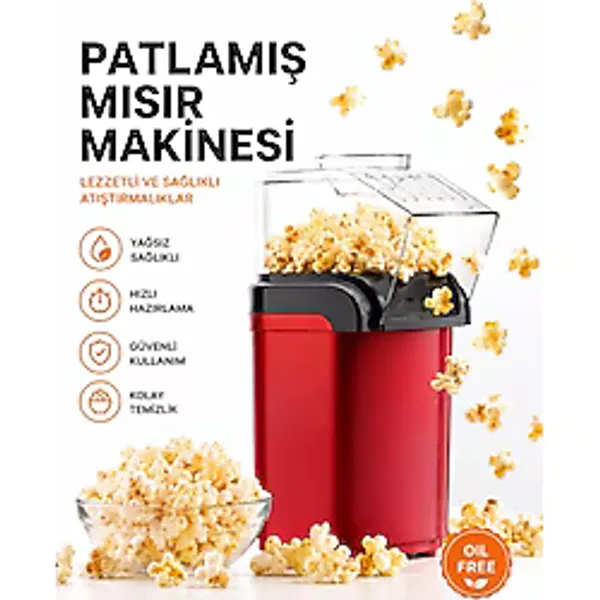 Moxti Elektrikli Mısır Patlatma Makinesi - 16 Bardak Kapasite,yağsız Popcorn Teknolojisi,çoçuk Dostu - Kırmızı