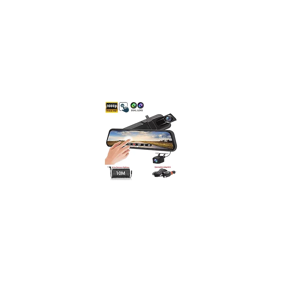 Mpıa CC63 10" Dokunmatik Ekran Fullhd 1080P Hafıza Araç Içi Çift Lens Kamera (Çakmaklık Adaptörü)