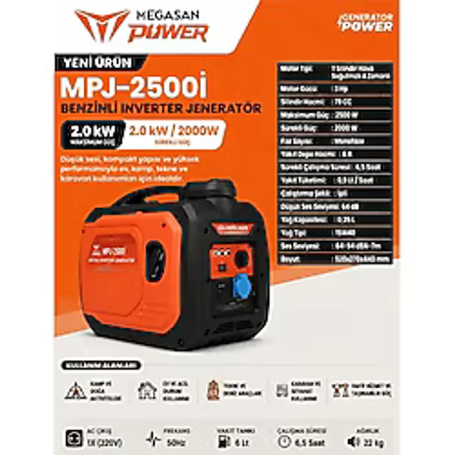 MPJ2500İ Benzinli Inverter Jeneratör 2 Kw