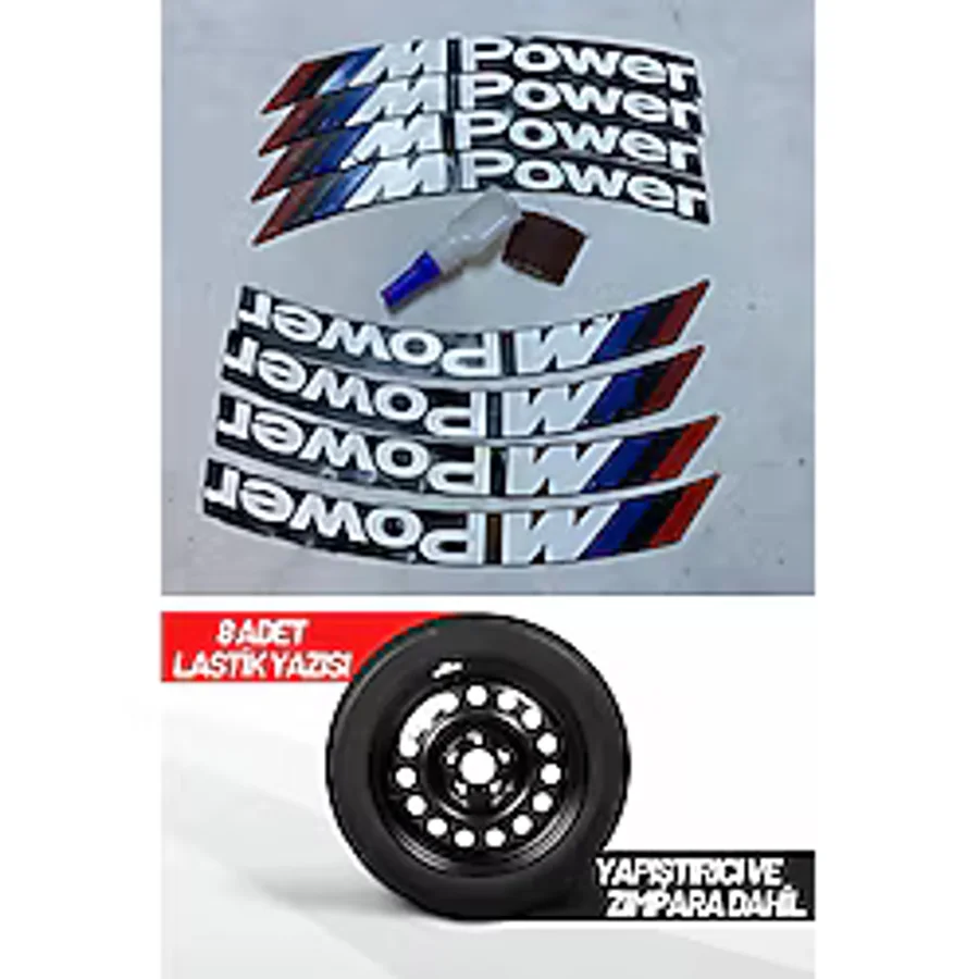 Mpower Motosiklet Ve Otomobil Araç 3d Oto Lastik Yazısı Sticker Arma 8 Adet Kırmızı Beyaz