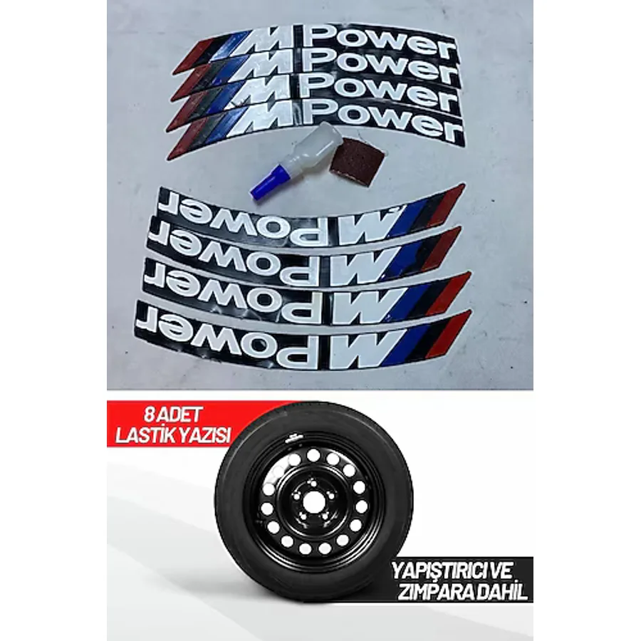 Mpower Motosiklet Ve Otomobil Araç 3d Oto Lastik Yazısı Sticker Arma 8 Adet Kırmızı Beyaz