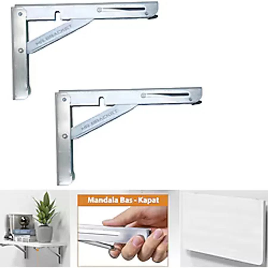 MR.BRACKET 30cm Çinko 1-Takım - Mandallı Katlanabilir Masa Konsolu - Aç Kapa Duvara Monte Katlanır L Raf Ayağı