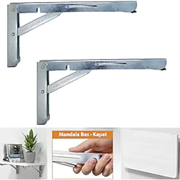 MR.BRACKET 40cm Çinko 1-Takım - Mandallı Katlanabilir Masa Konsolu - Aç Kapa Duvara Monte Katlanır L Raf Ayağı