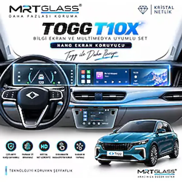 Mrtglass Togg T10X Uyumlu 9h Nano Dijital Gösterge ve Multimedya Komple Ekran Koruyucu Seti