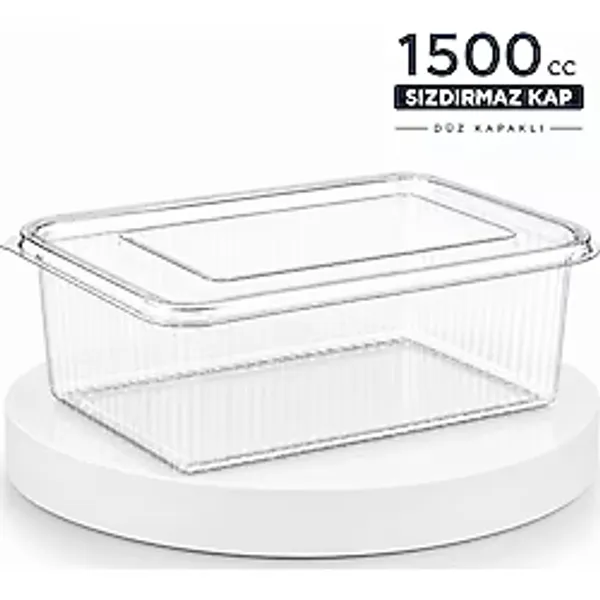 MSE HOLD 1500 cc Plastik Sızdırmaz Kap 100 Adet Düz Kapaklı Şeffaf Saklama Kabı