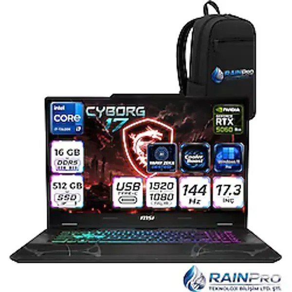 MSI Msı Cyborg 17 Intel Core I7-13620H 16 GB DDR5 512 GB SSD 8GB/RTX5060 17.3" FHD 144Hz Windows 11 Pro Gaming Laptop Oyuncu Bilgisayarı B13WFKGRNP01