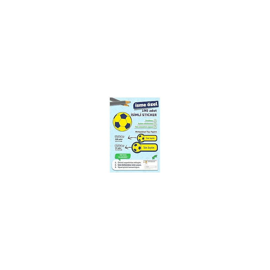 Msticker Fenerbahçe Temalı Okul Etiketi 190 Adet Kalem Defter Etiketi İsim Yazılabilen Tasarım