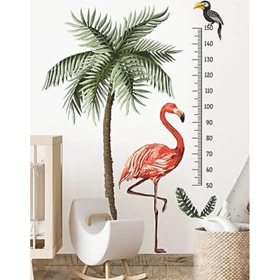 MSticker Flamingo Ve Palmiye Ağaçlı Boy Ölçer Sticker Seti