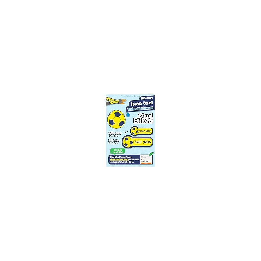 MSticker Okul Etiketi Kalem Defter Etiketi Fenerbahçe Özel Isim Yazılabilen Etiket - 190 Adet