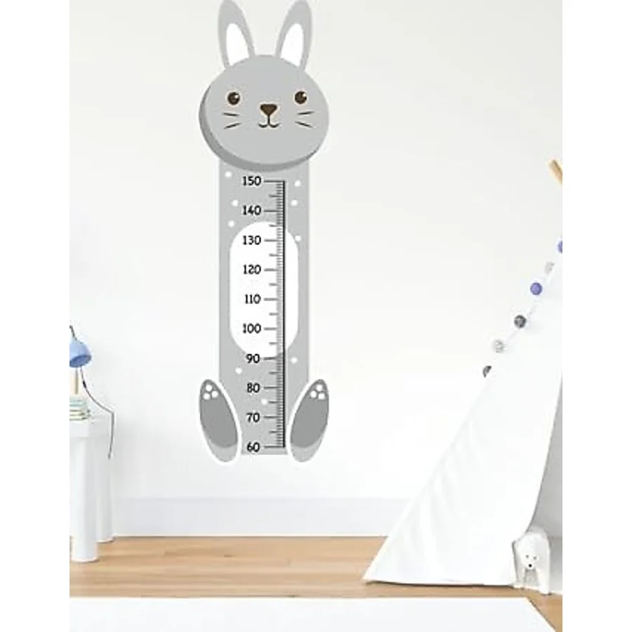 MSticker-Sevimli Gri Tavşan Çocuk Bebek Odası Boy Cetveli Sticker(48x163cm)