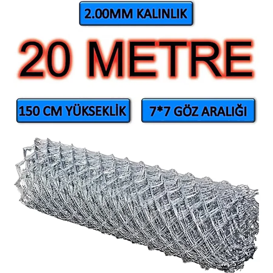 MSY TİCARET 2mm Kalınlık - 7x7 Göz - (1.5mx20m) Helezon Tel Örgü Bahçe Teli Çit Teli Galvanizli Tel Örgü