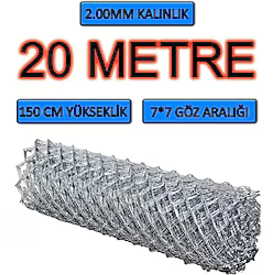 MSY TİCARET 2mm Kalınlık - 7x7 Göz - (1.5mx20m) Helezon Tel Örgü Bahçe Teli Çit Teli Galvanizli Tel Örgü