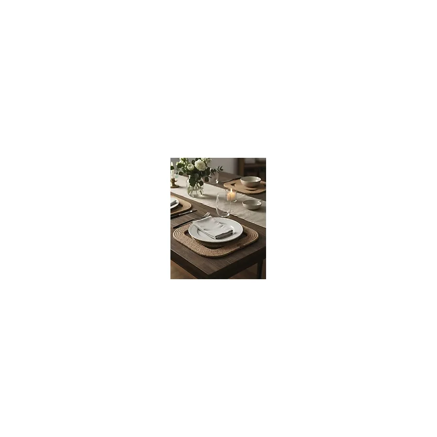 Mtg Jüt Tasarım El Emeği Doğal Jüt Kordon Halattan 6 Adet Kare Model Supla Yemek Masası Tabak Altlığı Amerikan Servis - 30 x 30 - Hasır
