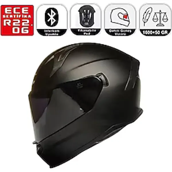 MTS M910 Mat Siyah Motosiklet Kaskı Spoiler Mod Güneş Vizörlü Full Face Kask