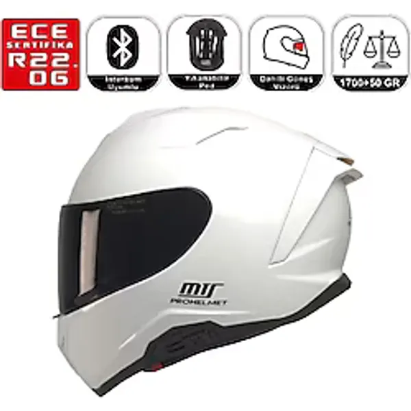 MTS X340 Beyaz Motosiklet Kaskı Spoiler Mod Güneş Vizörlü Full Face Kask