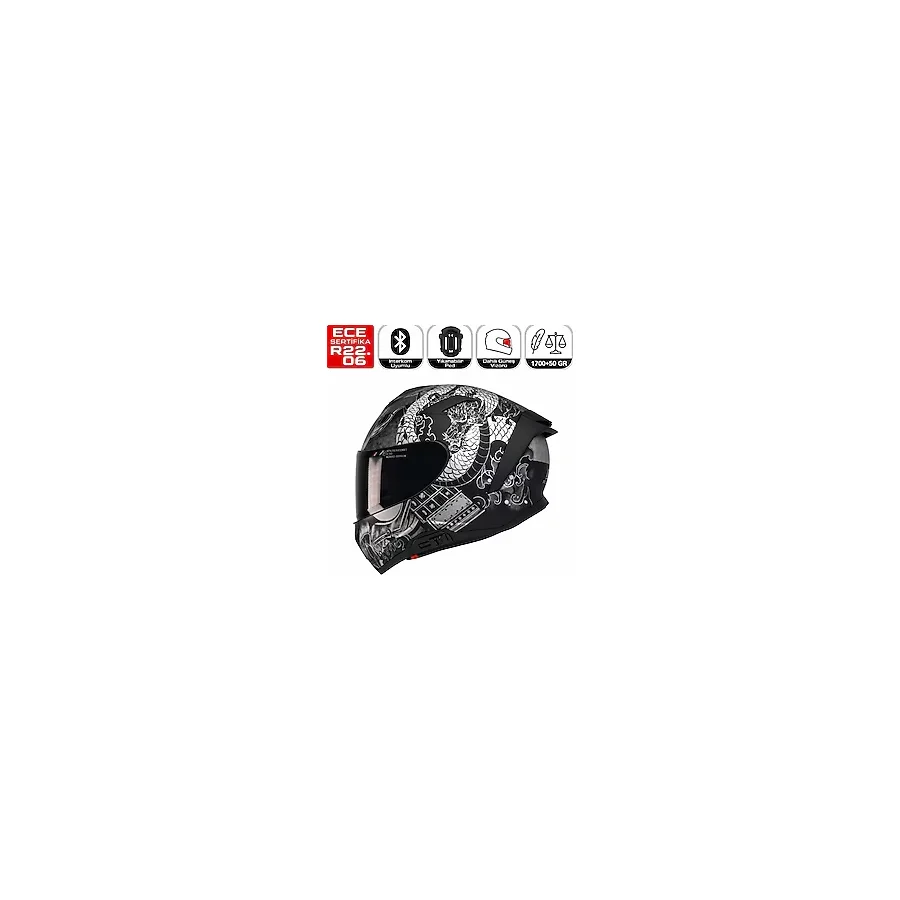 MTS X340 Goldy Grey Motosiklet Kaskı Spoiler Mod Güneş Vizörlü Full Face Kask - Çok Renkli