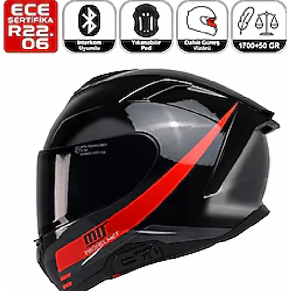 MTS X340 Rosso Motosiklet Kaskı Spoiler Mod Güneş Vizörlü Full Face Kask - Çok Renkli